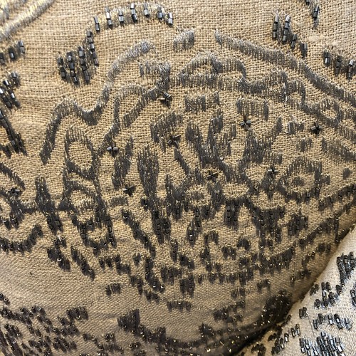 NWT Arhaus Beige Linen 18X18 Pillows w Silver Embroidery + Beading Mandala - Picture 5 of 6