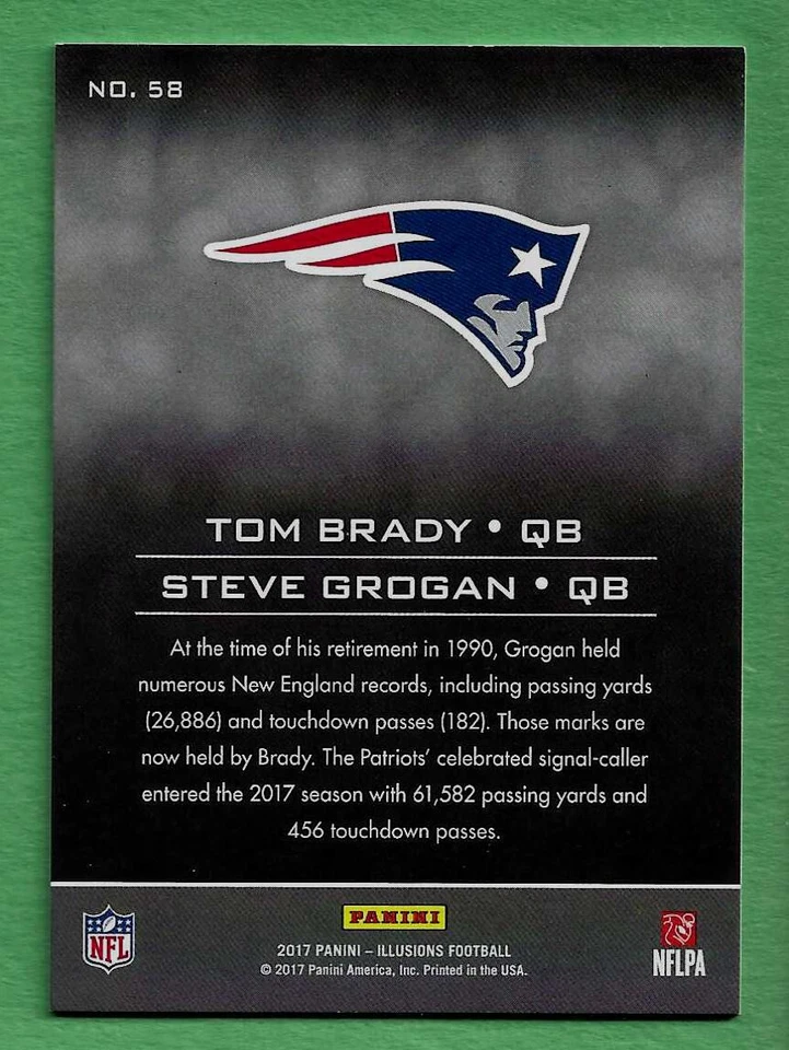 Tom Brady + Steve Grogan 2017 Panini Illusions 58 New England Patriots NFL - Image 2 of 2