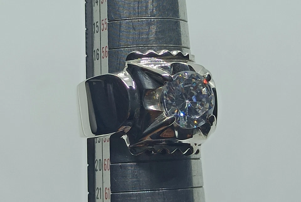 Round Cut 3 Ct White Zircon Sterling Silver 925 Handmade Zircon Mens Star Ring - Image 2 of 4