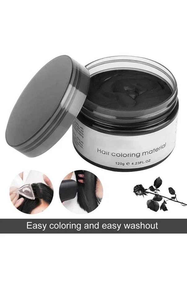 TRENDING Negro Unisex Color de Cabello Cera Lodo Tinte Peinado Crema Hágalo Usted Mismo Colorear 4.23 FL Foto 2 de 4