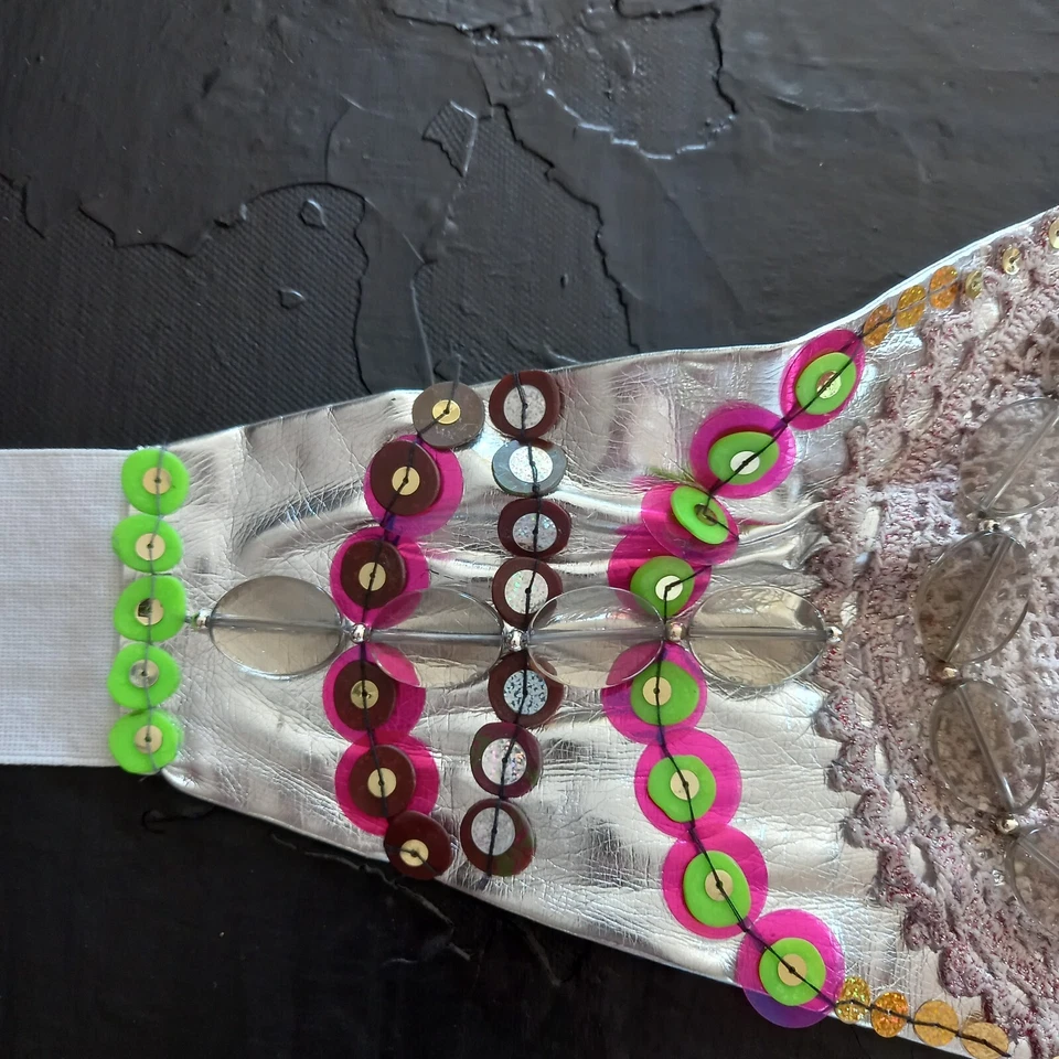 cintura alta grande bustier accessori da donna firmate elegante macramè ricamato - Immagine 4 di 4