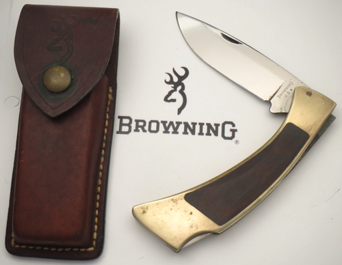Vintage Browning USA 3818F17 "Tracker" Lockback Knife - Brass Frame - Light Use