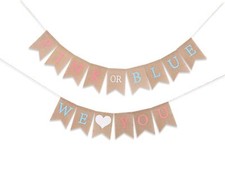Gender Reveal Burlap Banner We Love You Baby Shower Party Photo Props Decor