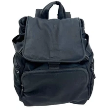 Vera Bradley Utility Backpack Black Cinch Close w Flap Blk White Floral Lining