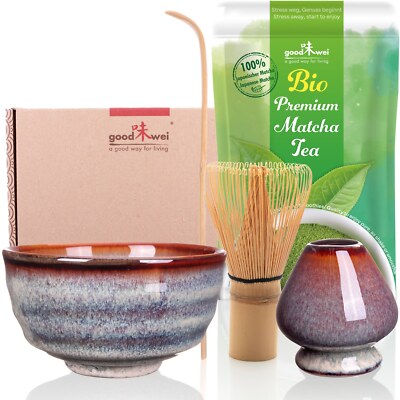 Matcha Tee Set mit BIO Japan Matcha | Teeschale, Matchabesen & Halter | Uji