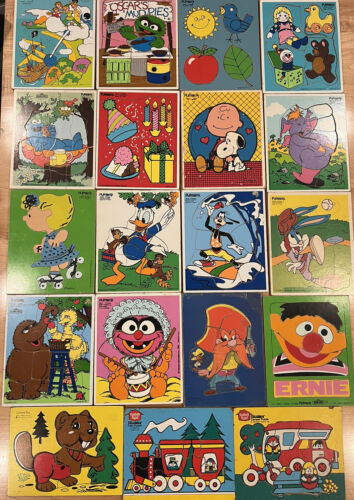 Lot of 19 Vintage Wood Puzzle Playskool Connor Romper Room Peanuts Disney Sesame - Afbeelding 1 van 20