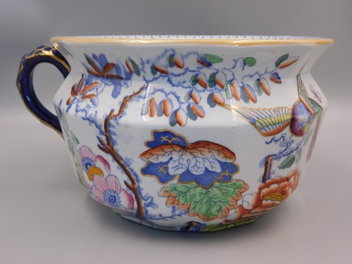 RARE ANTIQUE MASONS IRONSTONE HAND PAINTED FLYING BIRD CHAMBER POT. - Picture 2 of 4