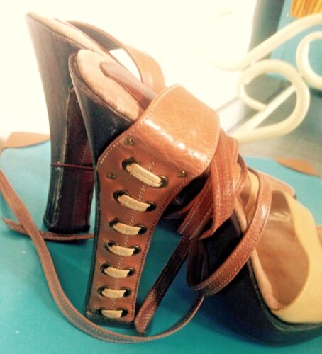 Leather wedge Strappy sandals USA Design size 33 (size 1 Uk) - Afbeelding 1 van 4