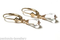 9ct Gold Swarovski Crystal Elements Leverback Earrings Boxed Made In Uk 9ct Gold Swarovski Crystal Elements Leverback Earrings Boxed Made In Uk