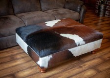 Pottery Barn Cowhide X Stool Ottoman Foot Bench Animal Hair Cow