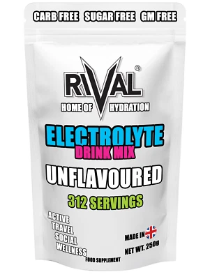 RIVAL SPORTS FUEL Electrolyte Powder (No Flavour Added) 0.5ml Scoop included hydration 312 serving