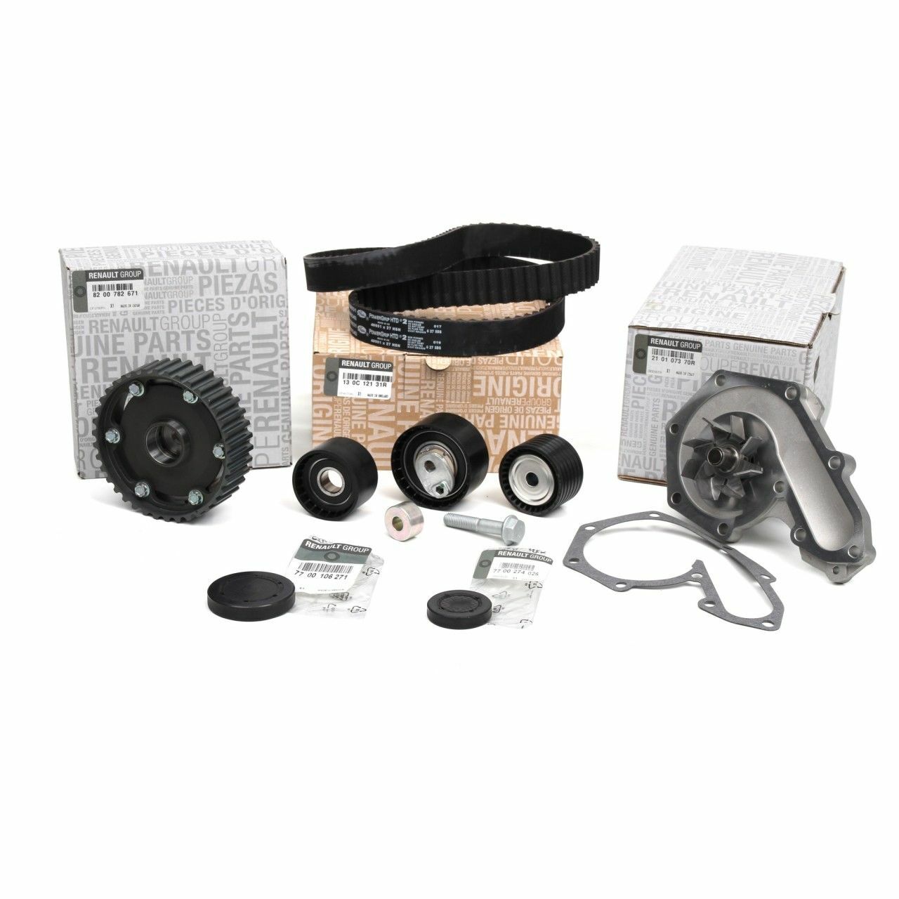 Pompe à eau et kit distribution Renault 2.0 16V avec poulie arbre à cames