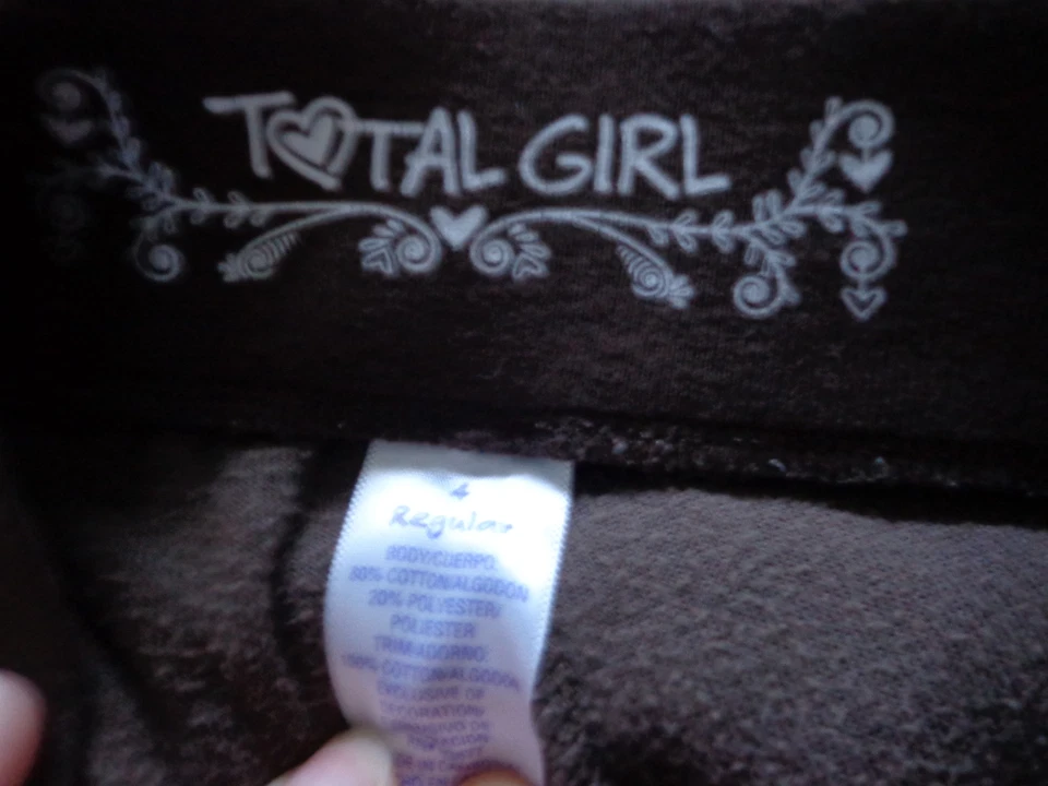 TOTAL GIRL sz 4/6 brown w/butterfly EUC outfit pant/zip up jacket cotton blend - Изображение 2 из 4