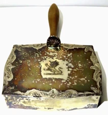 Antique Silver Plate Silent Butler Crumb Catcher Wood Handle w/ Lion & Crown