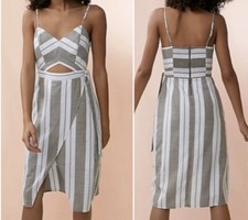 EXPRESS STRIPED CUT-OUT WRAP FRONT MIDI DRESS SZ 8