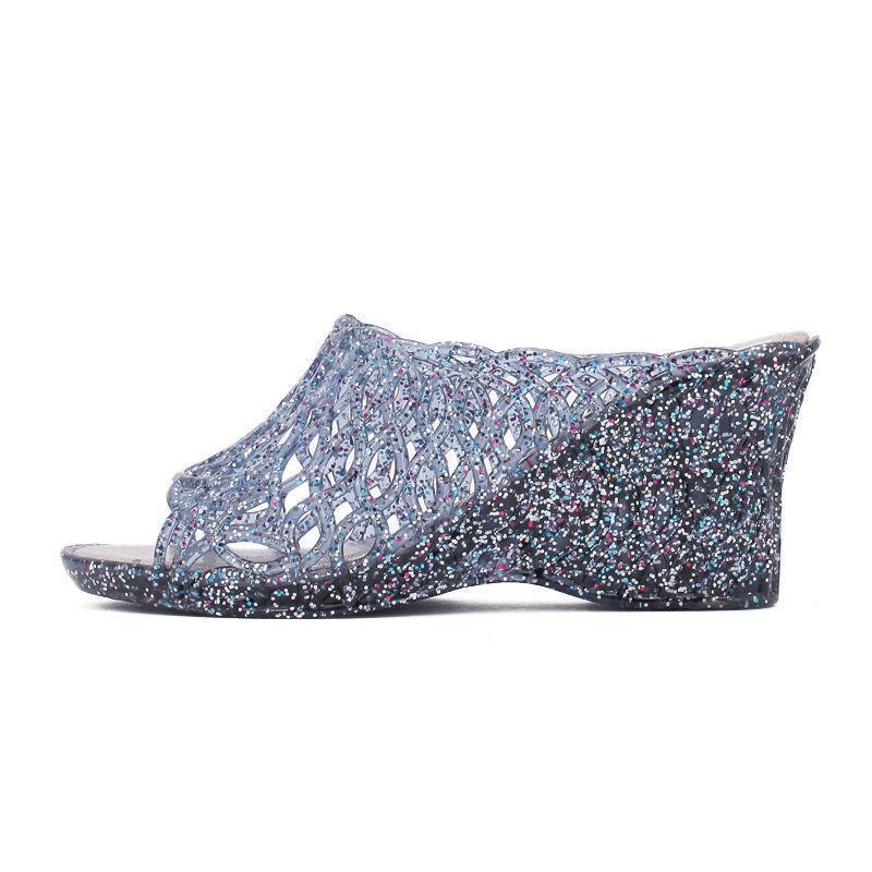 PANTOFOLA D’ORO Pantofola sandalo casual glitter donna gelatina punta aperta rete maglia zeppa tacco casual