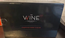 The Wine Savant Constitution 4 Whiskey Glasses  Wet w/Wooden American Flag-NEW