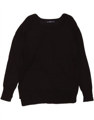 ZARA Damen Pullover Pulli mit U-Boot-Ausschnitt UK 16 Large schwarz Viskose LD09