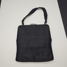 Vintage Black Clutch with Handle and Silver Ornamental Closure 7.5" x 8" x 2"