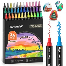 36 Colors Dual Tip Acrylic Paint Markers, Dot Tip and Fine Tip Acrylic Paint ...
