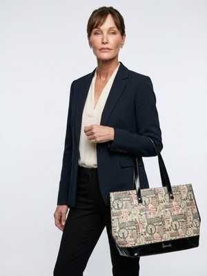 Harrods Large London Cityscape Tote Bag for Women with Double Handles & Zipper