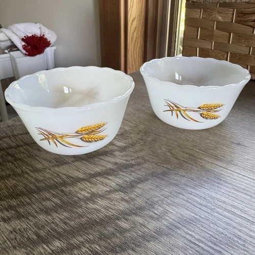 Vintage Set Of 2 Fire King Anchor Hocking Golden Wheat Ramekin Custard Cups