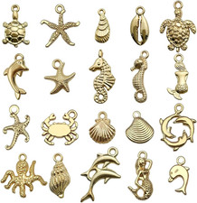 20Pcs Ocean Charm, Gold Summer Charms for Jewelry Making, Alloy Dolphins, Seahor