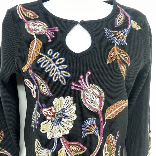 Johnny Was Keyhole Henley Enbroidered Thermal long sleeve shirt Gineva New Sz S - Picture 2 of 7