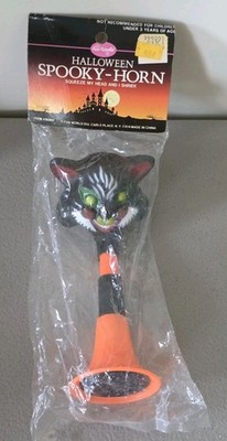 Vintage Fun World Halloween Black Rubber Cat Plastic Horn Noise Maker NOS 