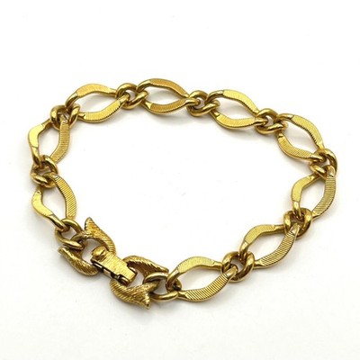 Monet Vintage Gold Tone Textured Link Bracelet Fold Over Clasp 7 Inch