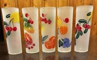 Set of  5 Vintage 1960s Federal Glass Frosted Fruit Tom Collins Tall Glasses