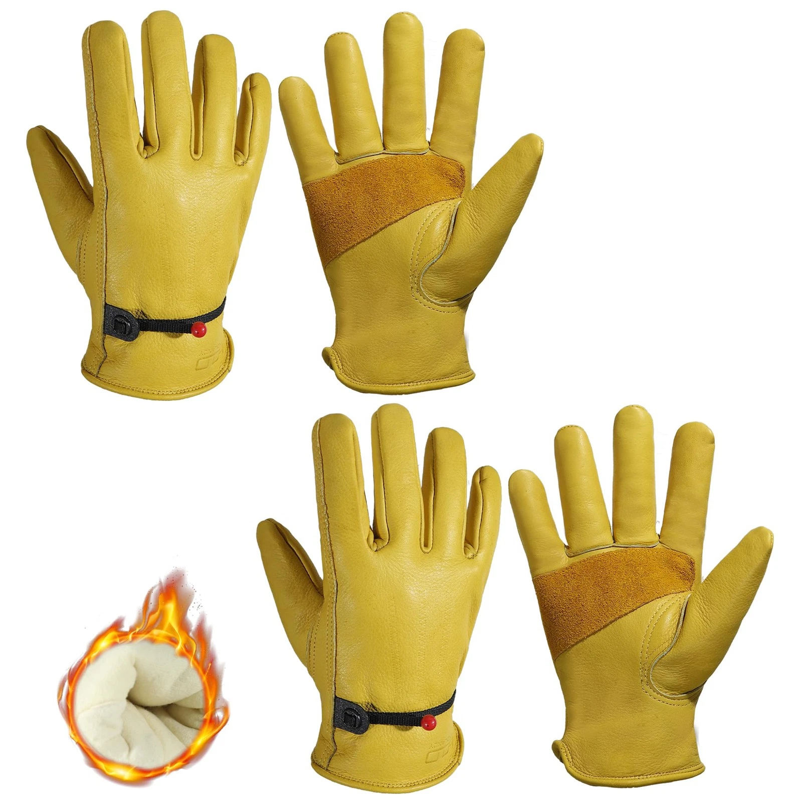 HLDD 2 Pairs Winter Leather Work Gloves Bulk, Insulated Cowhide Working Glove...