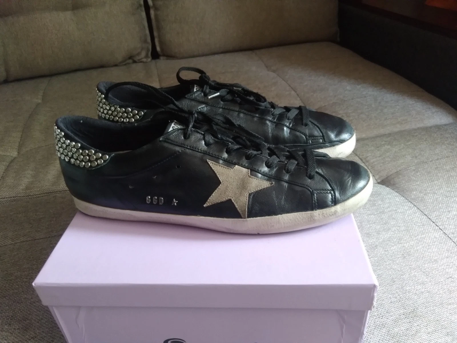 Golden Goose Superstar Sneakers Men Black Leather Super-Star Shoes US 13 EU 46