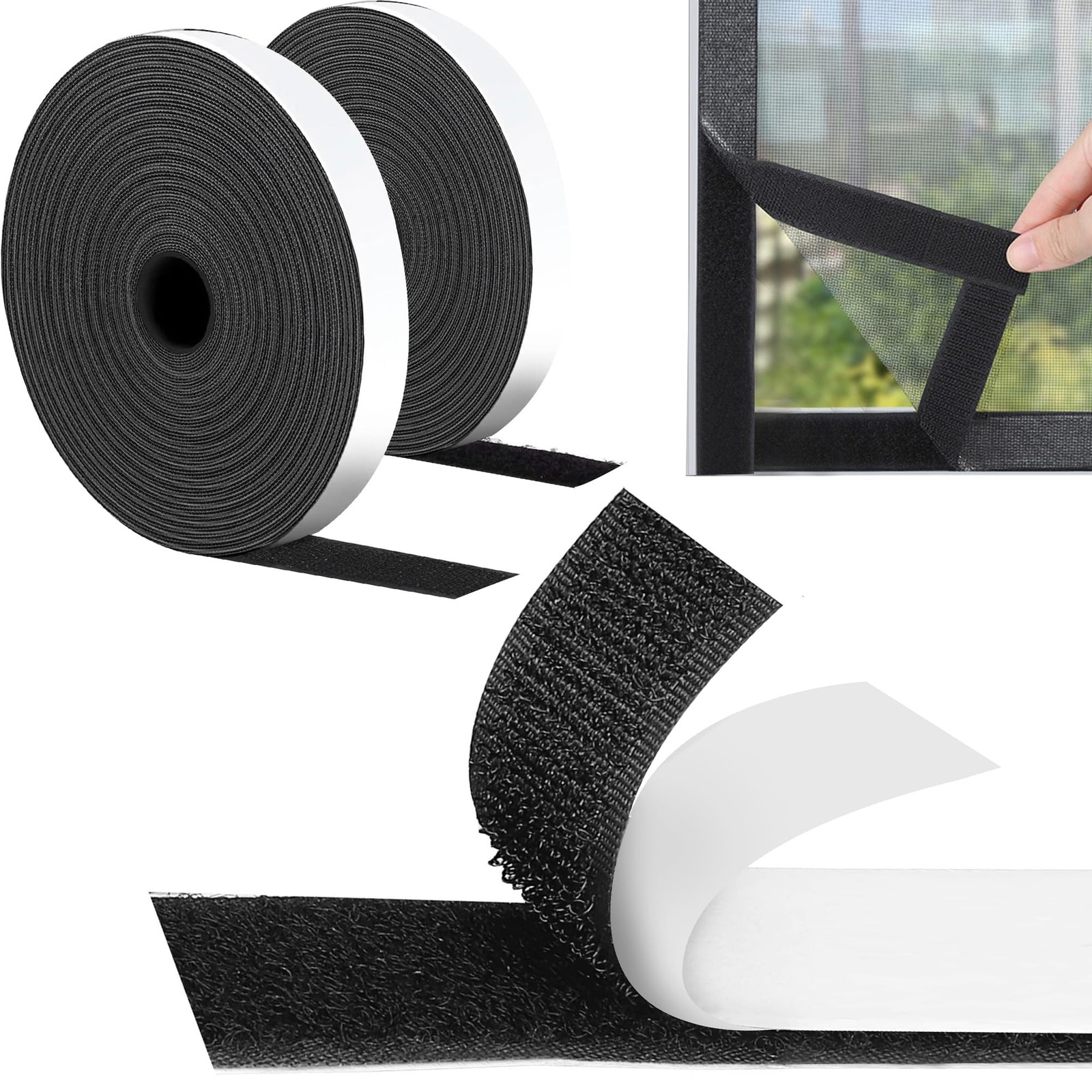 0.79x32.8ft Adhesive Black Hook and Loop Tape Non-Slip Rug Grip