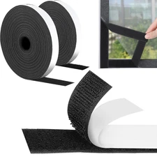 0.79 Inch x 32.8 Feet Black Hook and Loop Tape with Adhesive,Non Slip Rug Gri...