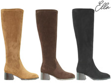 ella Women's Knee High Stretch Fit Wide Calf Memory Foam Insole Block Heel Boots
