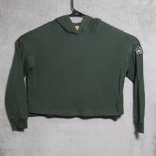 Alo Yoga Hoodie Womens XL Olive Green Cropped Logo Patch Pullover