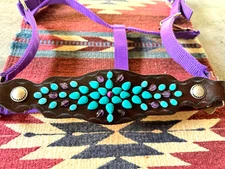 Gorgeous Howlite Turquoise and Amethyst Leather Nose Nylon Halter Custom Made