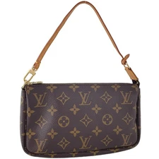 Louis Vuitton Monogram Pochette Accessoires Leather Fabric Brown Handbag 3738