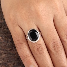 Black Onyx Gemstone 925 Sterling Silver Pretty Black-Stone Ring For Anniversary