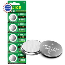 CR1620 Battery 5 Pack Long Lasting High Capacity Coin Cell Remote Fob LiCB