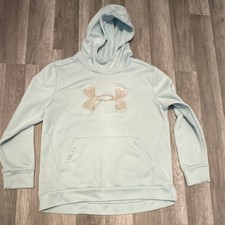 Under Armour Girls YXL Light Blue Fleece Pullover Hoodie Loose Fit Hooded Logo