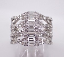 White Gold Baguette Diamond Wedding Ring Multi Row Anniversary Band