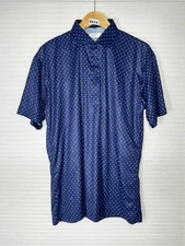 Collars & Co Button Up Polo Shirt Mens L Navy Star Dot Performance Dress Collar