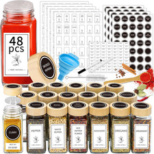 Spice Jars with Lable, 48 Pcs 4 oz Glass Spice Jars with Bamboo Lids, Spice Cont