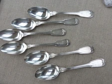 SIX CUILLERES A ENTREMET OU DESSERT ANCIENNES METAL ARGENTE SFAM MODELE CHINON