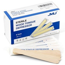 Tongue Depressors Sterile 100 Count 6" Wood Individually Wrapped for Medical