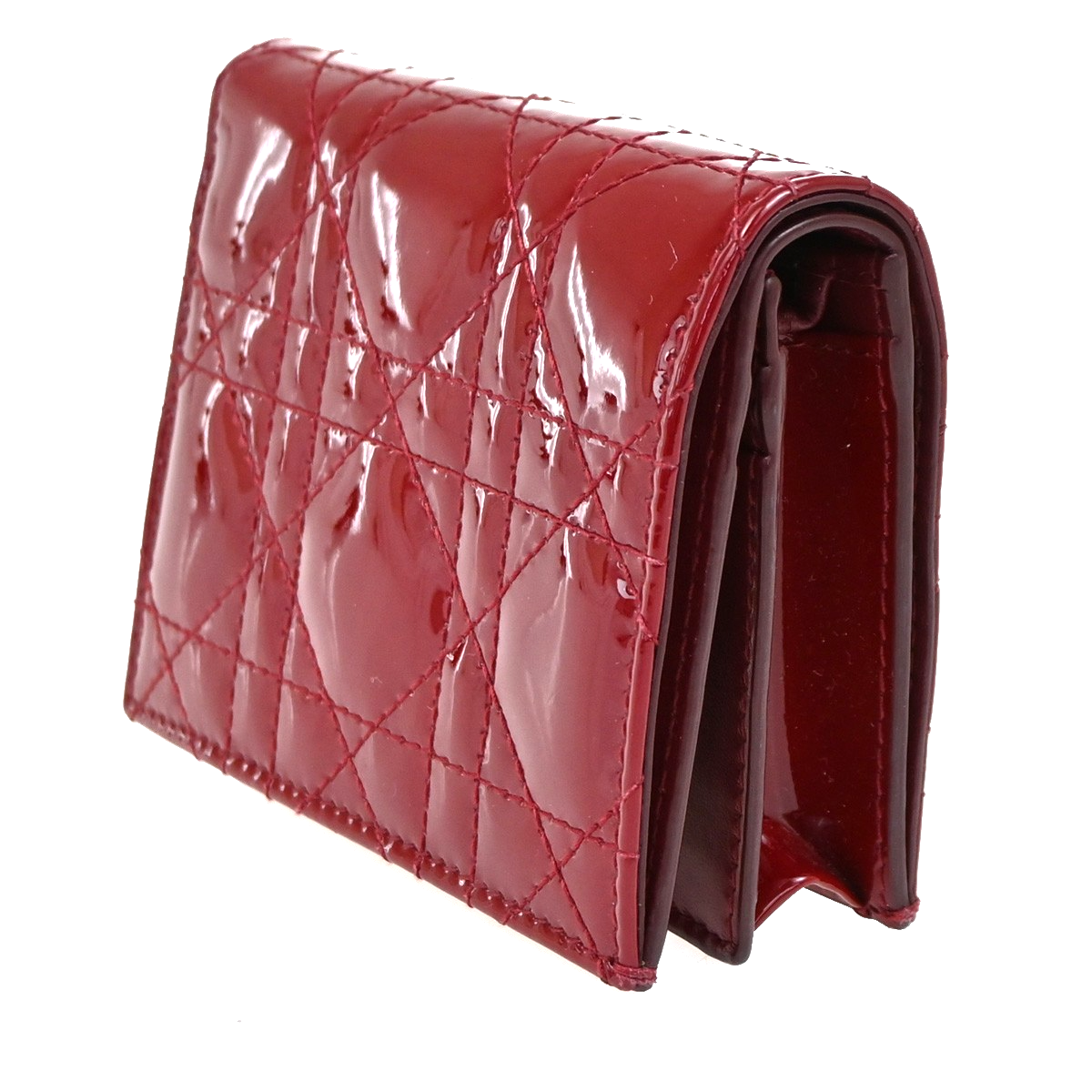 CHRISTIAN DIOR Cannage Mini Lady Dior Gardenia Wallet Patent
