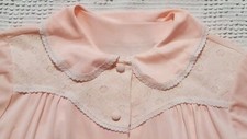 Lorraine Pink Nightgown Long Sleeve Small Full Length Floral Lace Yoke Nylon