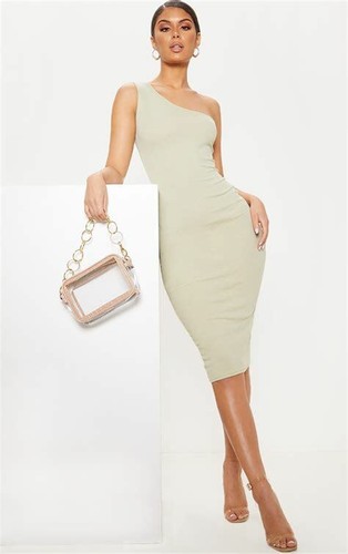 Sage Green Ribbed One Shoulder Midi 